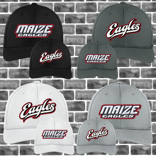 MIS- Maize Eagles or Eagles Script Hat, Flexfit Cool & Dry Polymesh Hat, 2 Sizes Fitted
