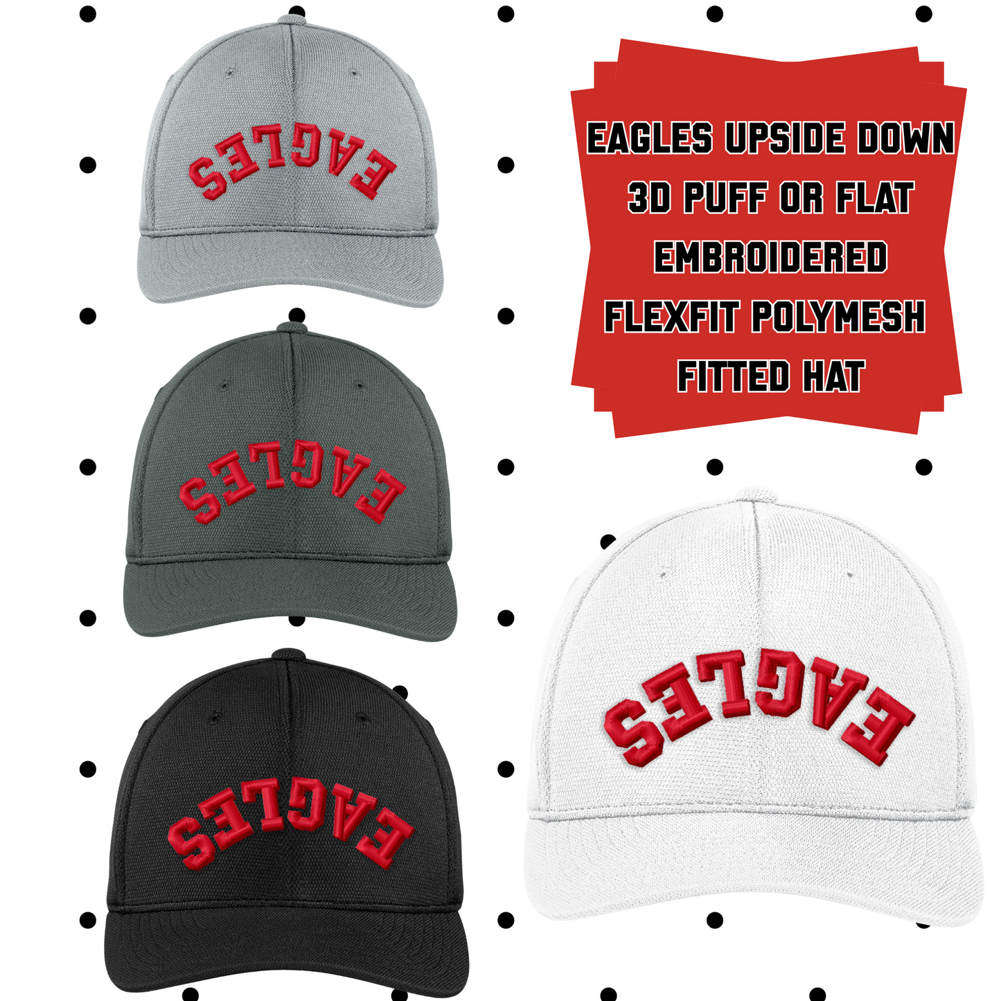 MMS- Eagles Upside Down Embroidered Flexfit Polymesh FITTED Hat, 2 Sizes