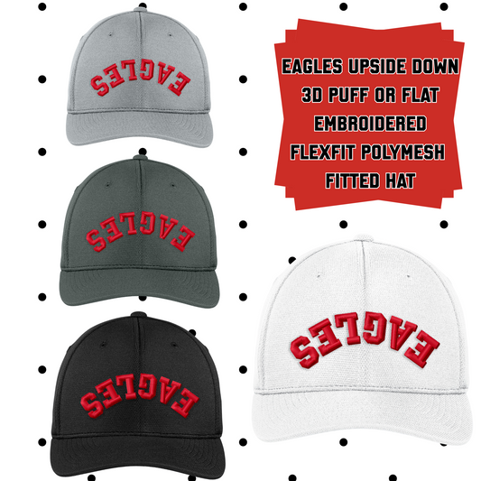 MMS- Eagles Upside Down Embroidered Flexfit Polymesh FITTED Hat, 2 Sizes