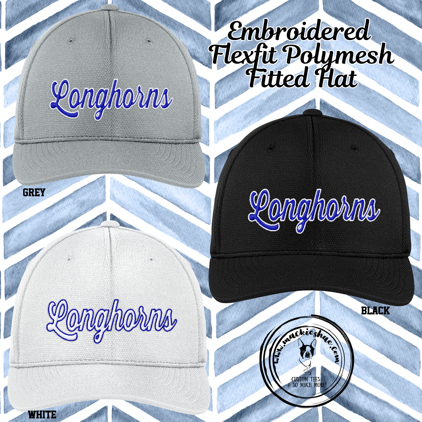 Chisholm Trail- Longhorns Embroidered Flexfit Cool & Dry Polymesh Hat, 2 Sizes Fitted Hat