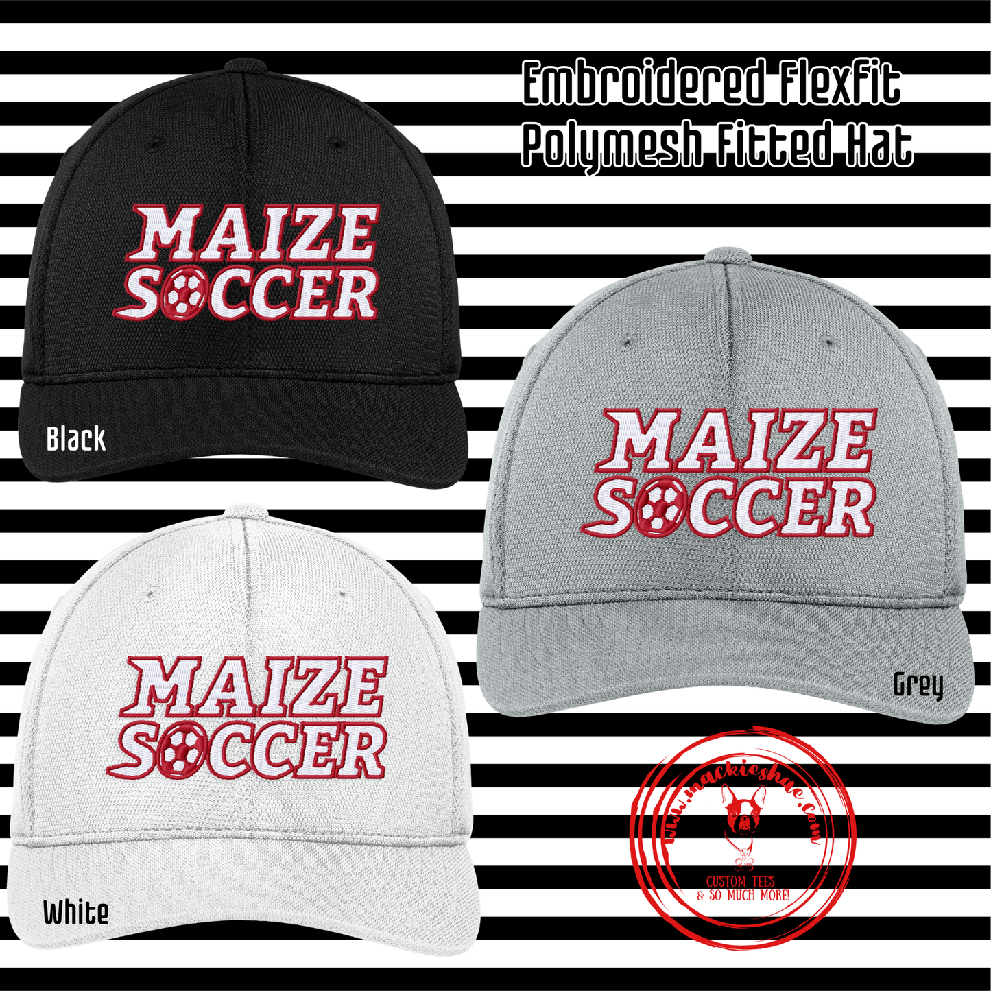 MHS Soccer- Maize Soccer Embroidered Flexfit Cool & Dry Polymesh Hat, 2 Sizes Fitted Hat