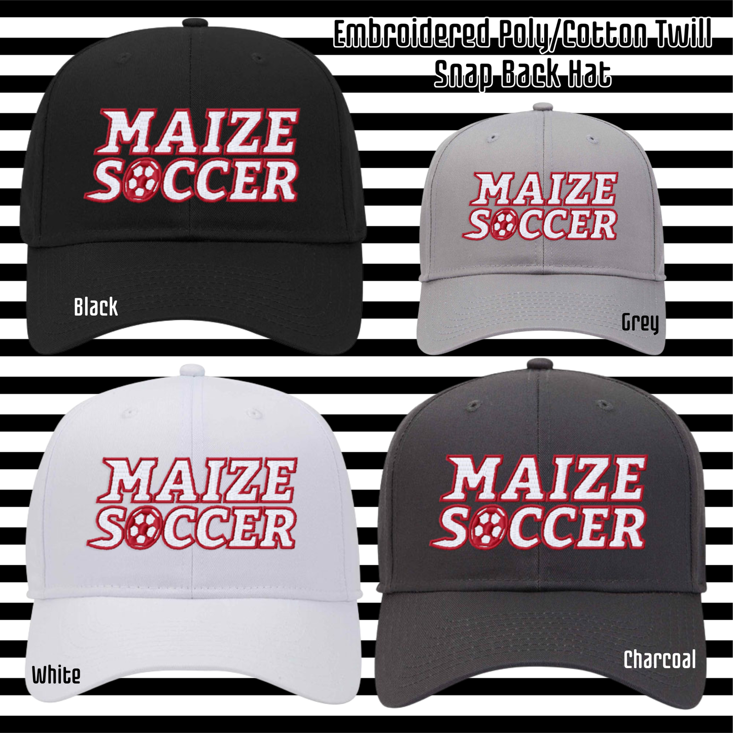 MHS Soccer- Maize Soccer Embroidered Poly/Cotton Twill Hat (structured, mid-profile) with Snap Closure