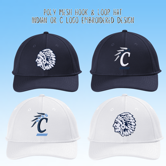 Clearwater- Indian or C Logo Embroidery Poly Mesh Hook and Loop Hat