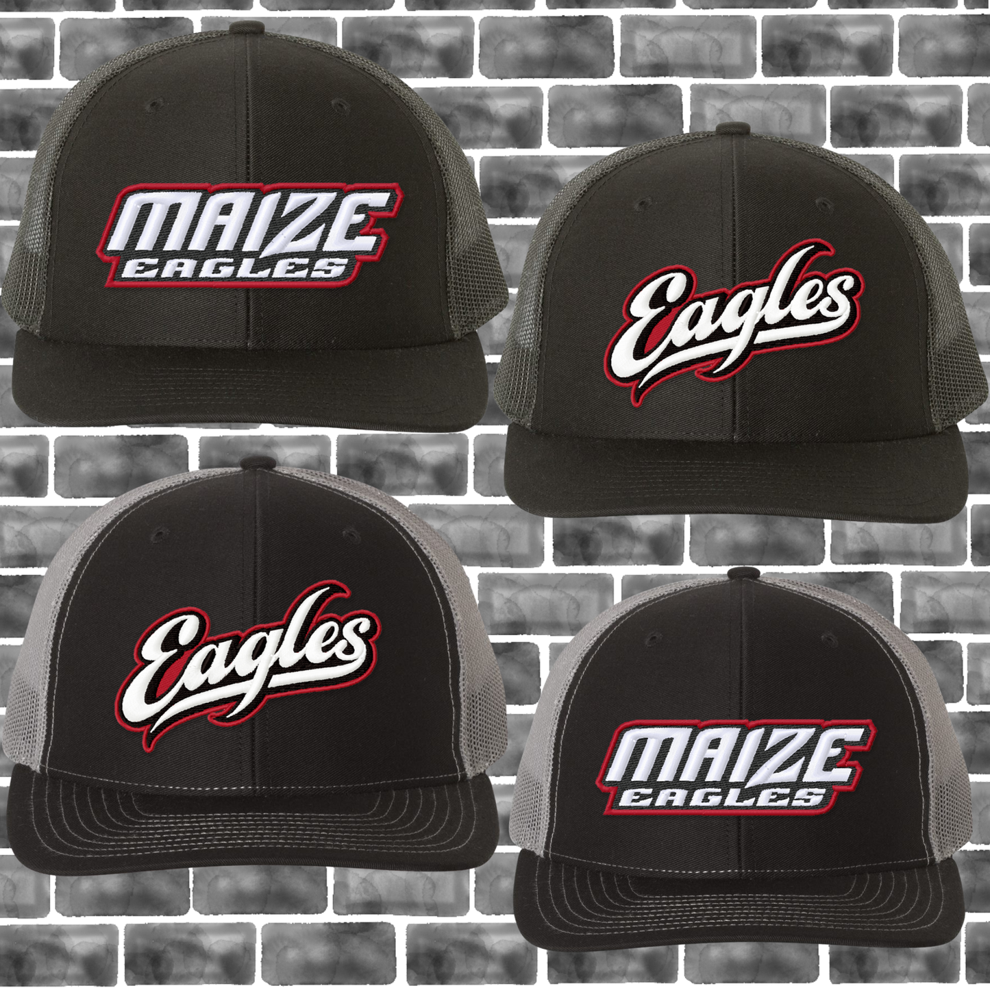 MIS- Maize Eagles or Eagles Script Black Richardson 112 Classic Structured Snapback Trucker Hat