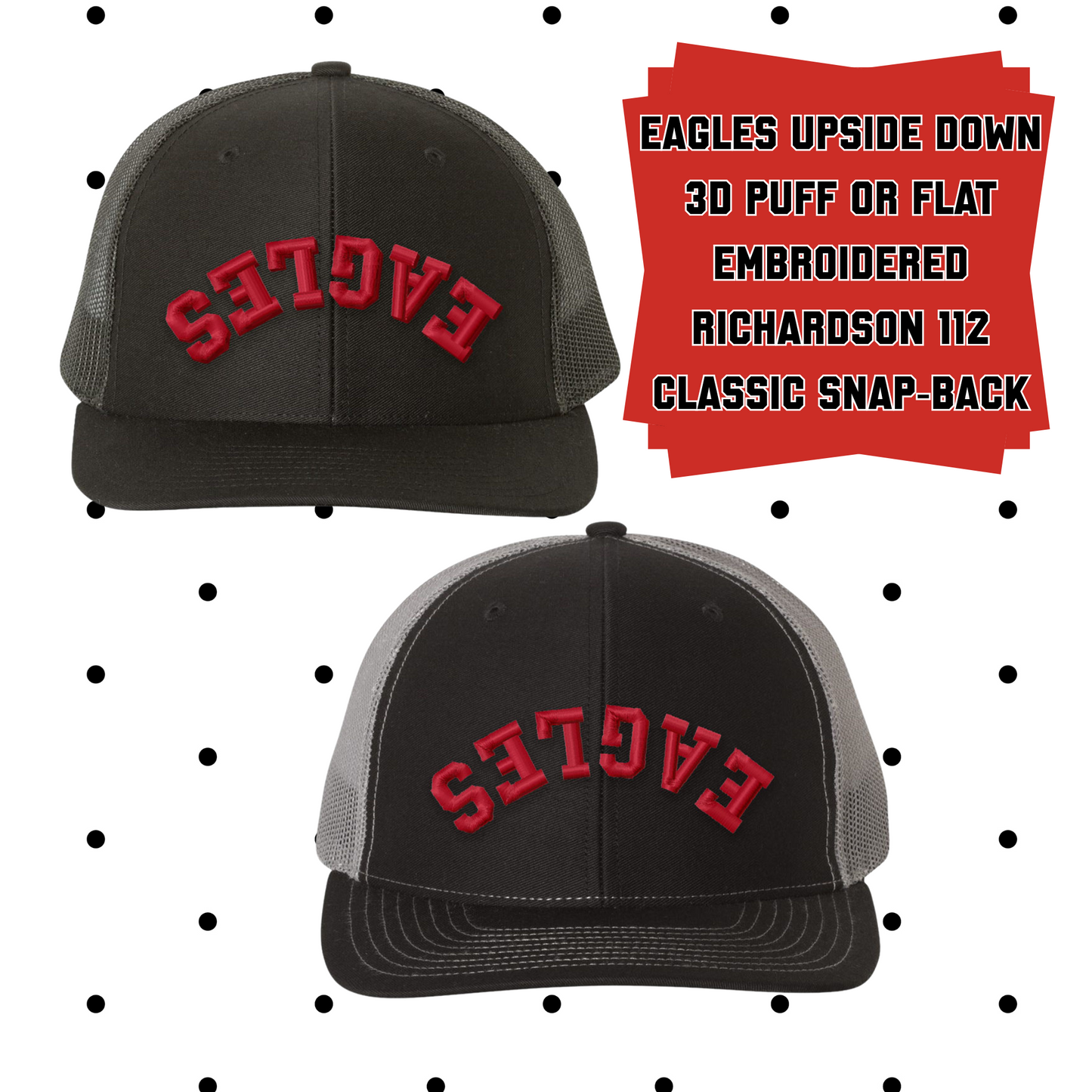 MMS- Eagles Upside Embroidered Down Black Richardson 112 Classic Structured Snapback Trucker Hat
