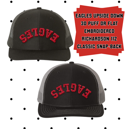 MMS- Eagles Upside Embroidered Down Black Richardson 112 Classic Structured Snapback Trucker Hat