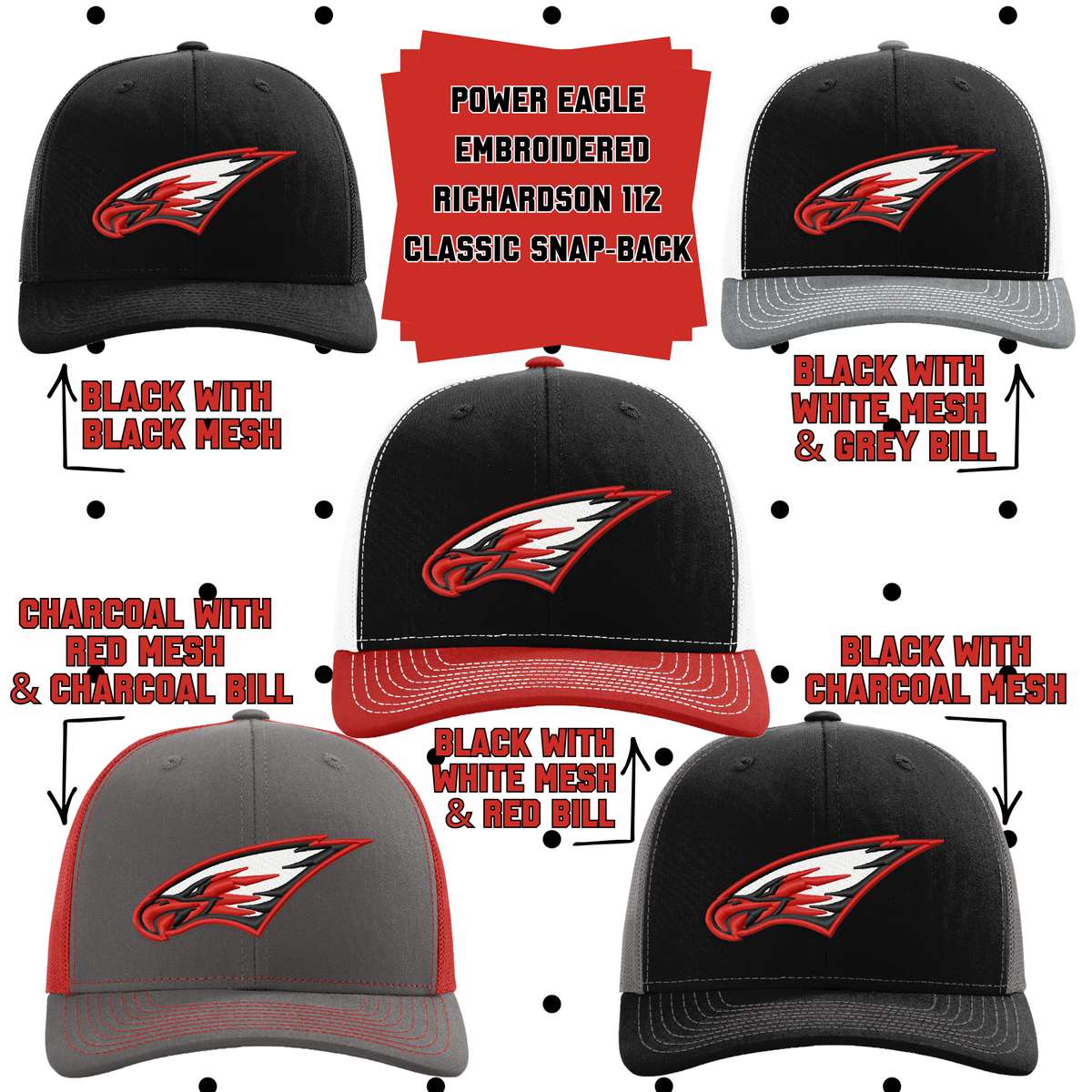 MIS- Power Eagle Embroidered Richardson 112 Classic Structured Snapback Trucker Hat