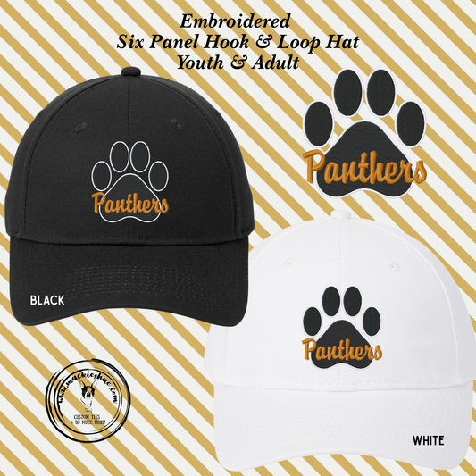 OK- Panthers Paw Embroidered Six Panel Twill Hook & Loop Hat, Youth & Adult Sizes