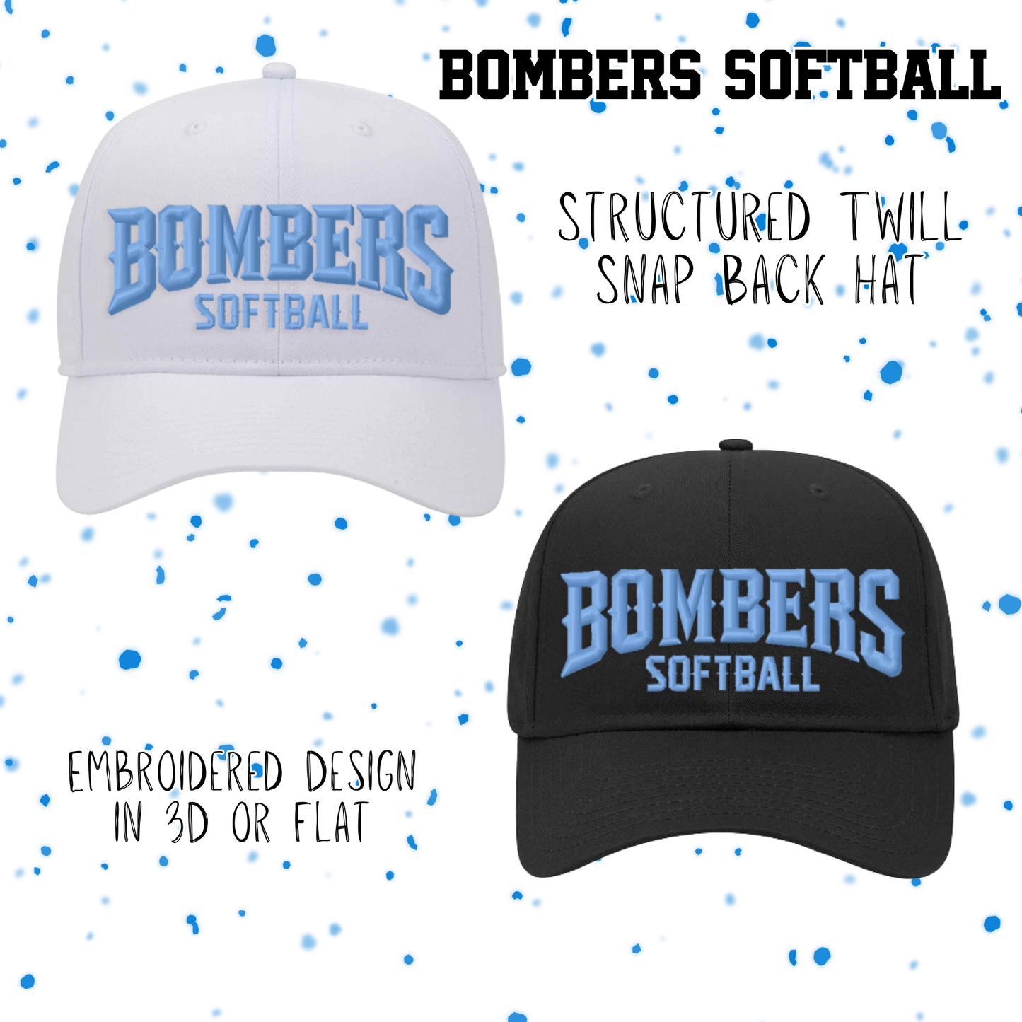 Bombers Softball Structured Twill Snap Back Hat (3D or Flat Embroidery)
