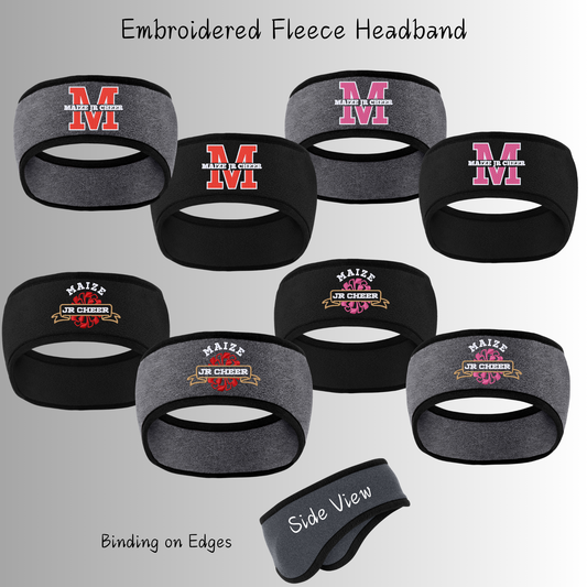 MJC- Maize Jr Cheer Logo Embroidered Fleece Headbands with Binding on Edges