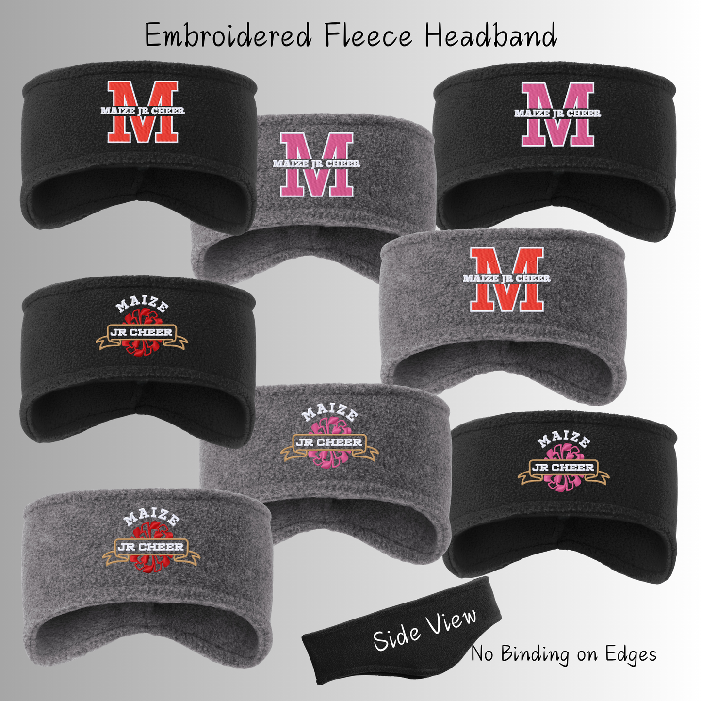 MJC- Maize Jr Cheer Logo Embroidered Fleece Headbands with No Binding