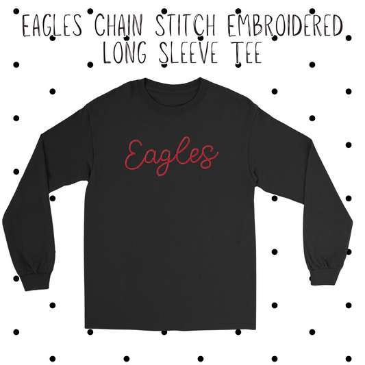 MIS- Eagles Chain Stitch Embroidery Black Long Sleeve Tee