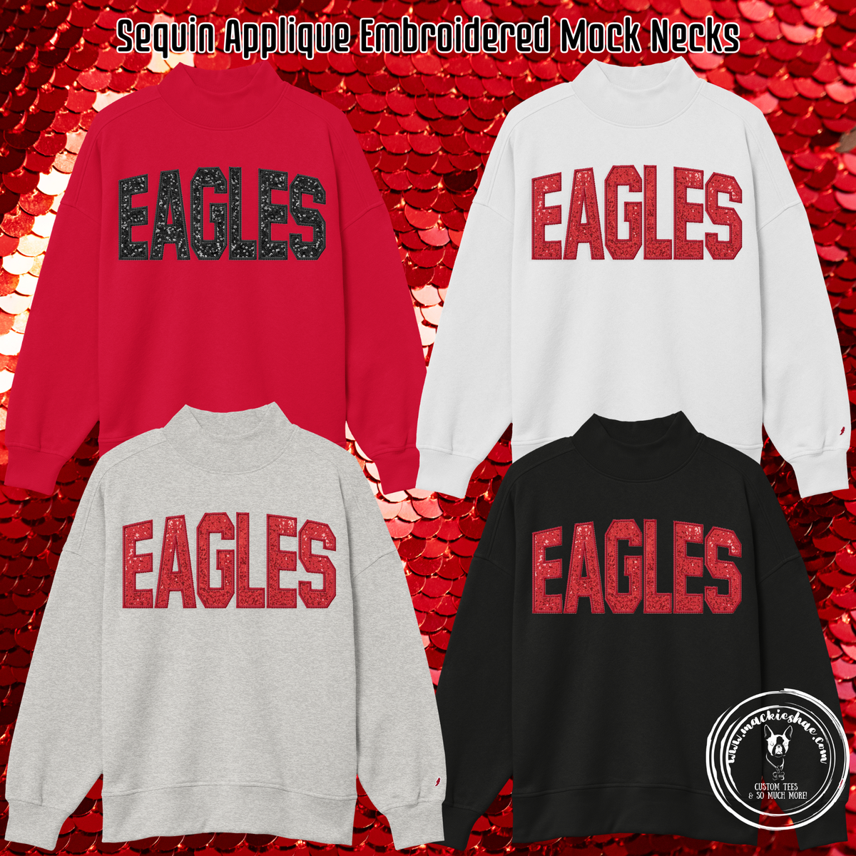 MIS- EAGLES Sequin Applique Embroidered Women's Mock Neck