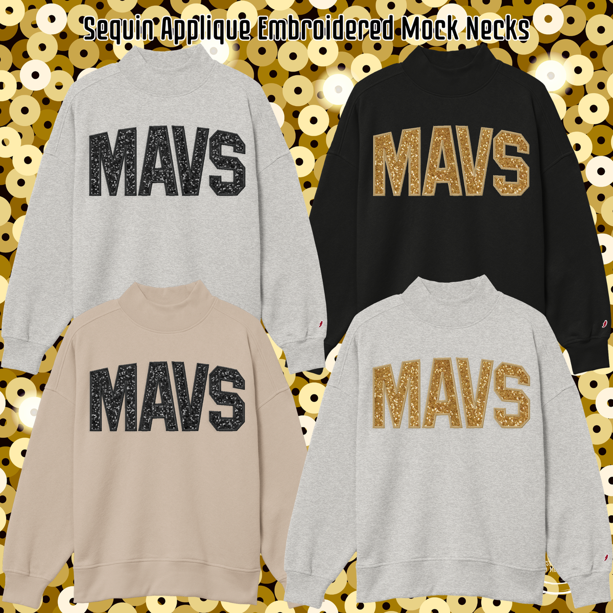 Mavs- MAVS Sequin Applique Embroidered Women's Mock Neck
