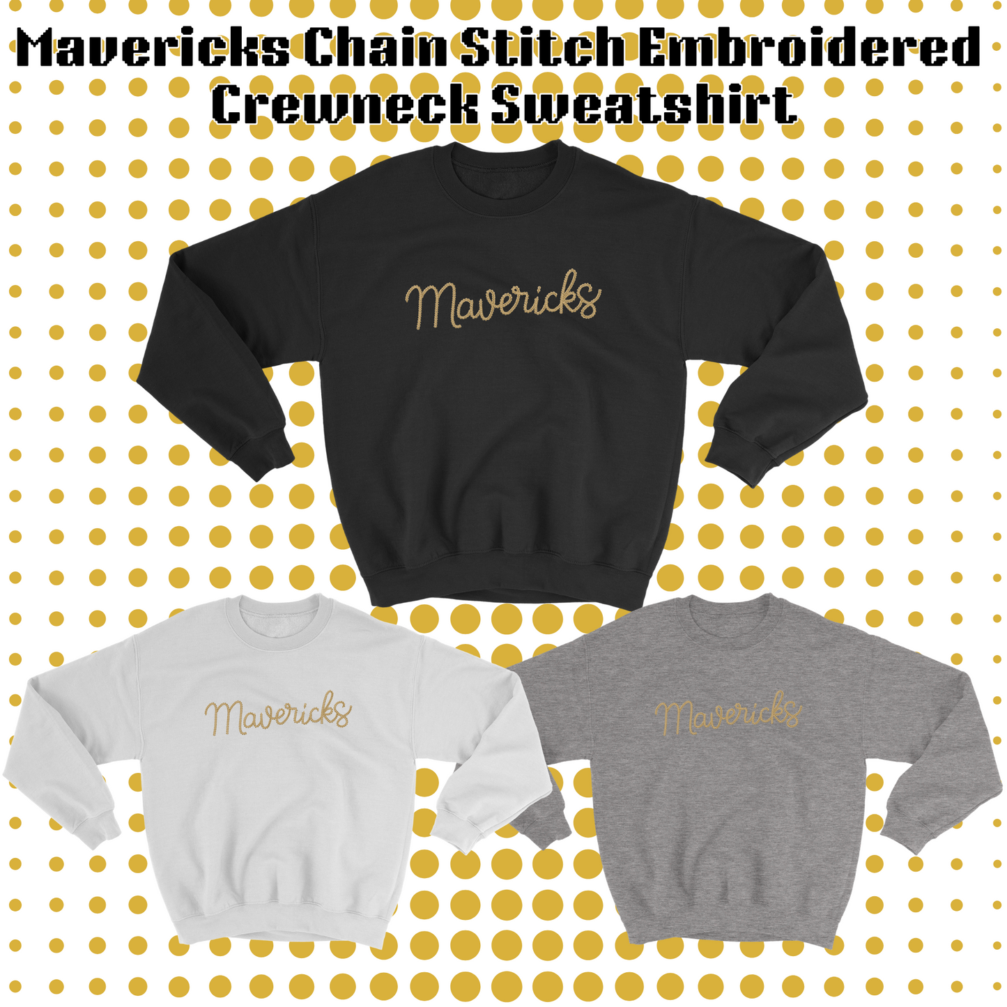 Mavs- Mavericks Chain Stitch Embroidery Blend Crewneck Sweatshirt