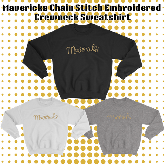 Mavs- Mavericks Chain Stitch Embroidery Blend Crewneck Sweatshirt