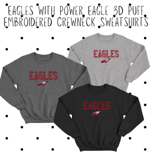 MIS- Eagles with Power Eagle Logo 3D Puff Embroidered Blend Crewneck Sweatshirt