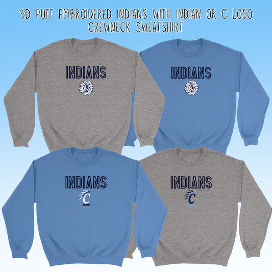Clearwater- Indians with Logo 3D Puff Embroidery Crewneck Sweatshirt