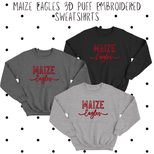 MIS- Maize Eagles 3D Puff Embroidered Blend Crewneck Sweatshirt