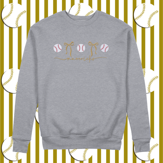 Mavericks Bows and Baseball Embroidered Blend Crewneck Sweatshirt