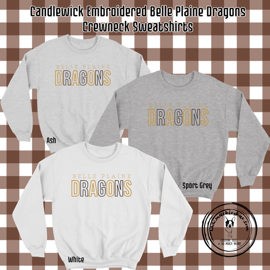 BP- Belle Plaine Dragons Candlewick Embroidery Crewneck Sweatshirt