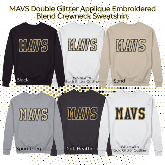 Mavs- Mavs Double Glitter Applique Embroidered Blend Sweatshirt
