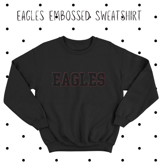 MIS- Eagles Embossed Embroidered Black Crewneck Sweatshirt
