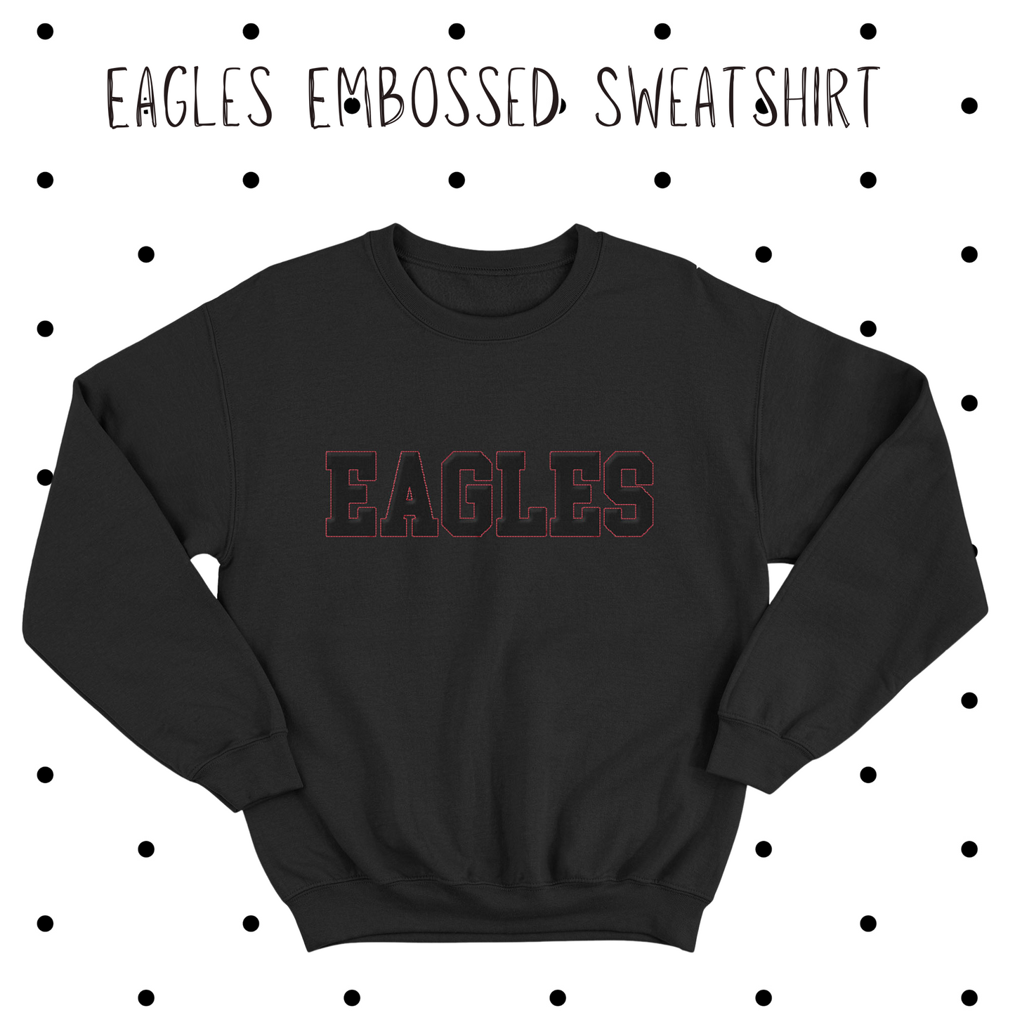 MMS- Eagles Embossed Embroidered Black Crewneck Sweatshirt