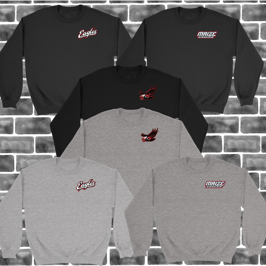 MIS- Flying Eagle, Eagles Script, Maize Eagles Logo Embroidered Crewneck Sweatshirt