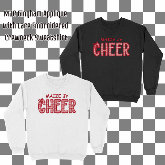 MJC- Maize Jr Cheer Gingham with Lace Embroidered Crewneck Sweatshirt
