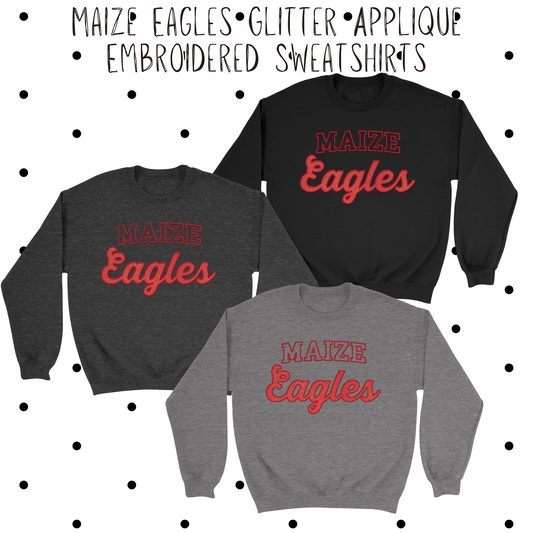 MIS- Maize Eagles Glitter Applique Embroidered Crewneck Sweatshirt