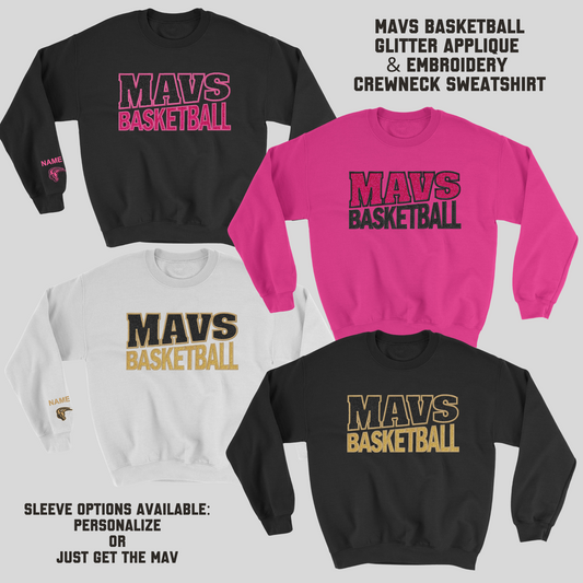 Mavs- Mavs Basketball GLITTER Applique Embroidered Blend Crewneck Sweatshirt