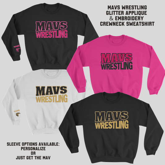 Mavs- Mavs Wrestling GLITTER Applique Embroidered Blend Crewneck Sweatshirt