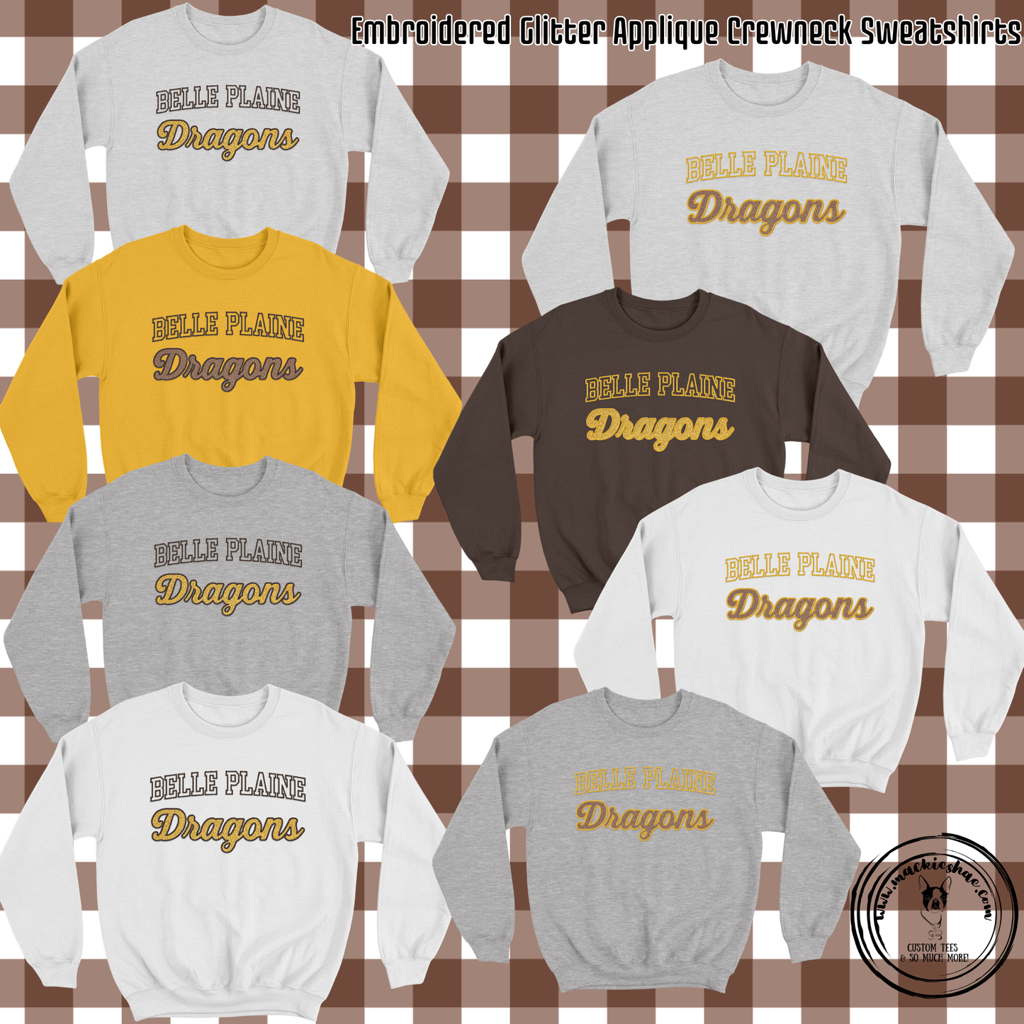 BP- Belle Plaine Dragons Glitter Applique Embroidery Crewneck Sweatshirt