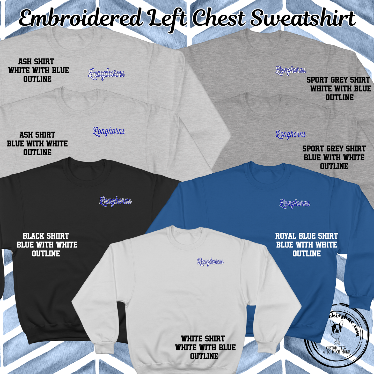 Chisholm Trail- Longhorns Script Embroidered Left Chest Crewneck Sweatshirt