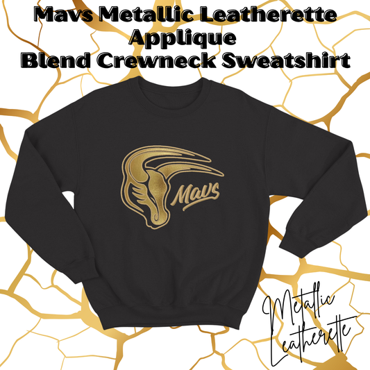 Mavs- Mavs Metallic Leatherette Applique Embroidered Black Blend Crewneck Sweatshirt