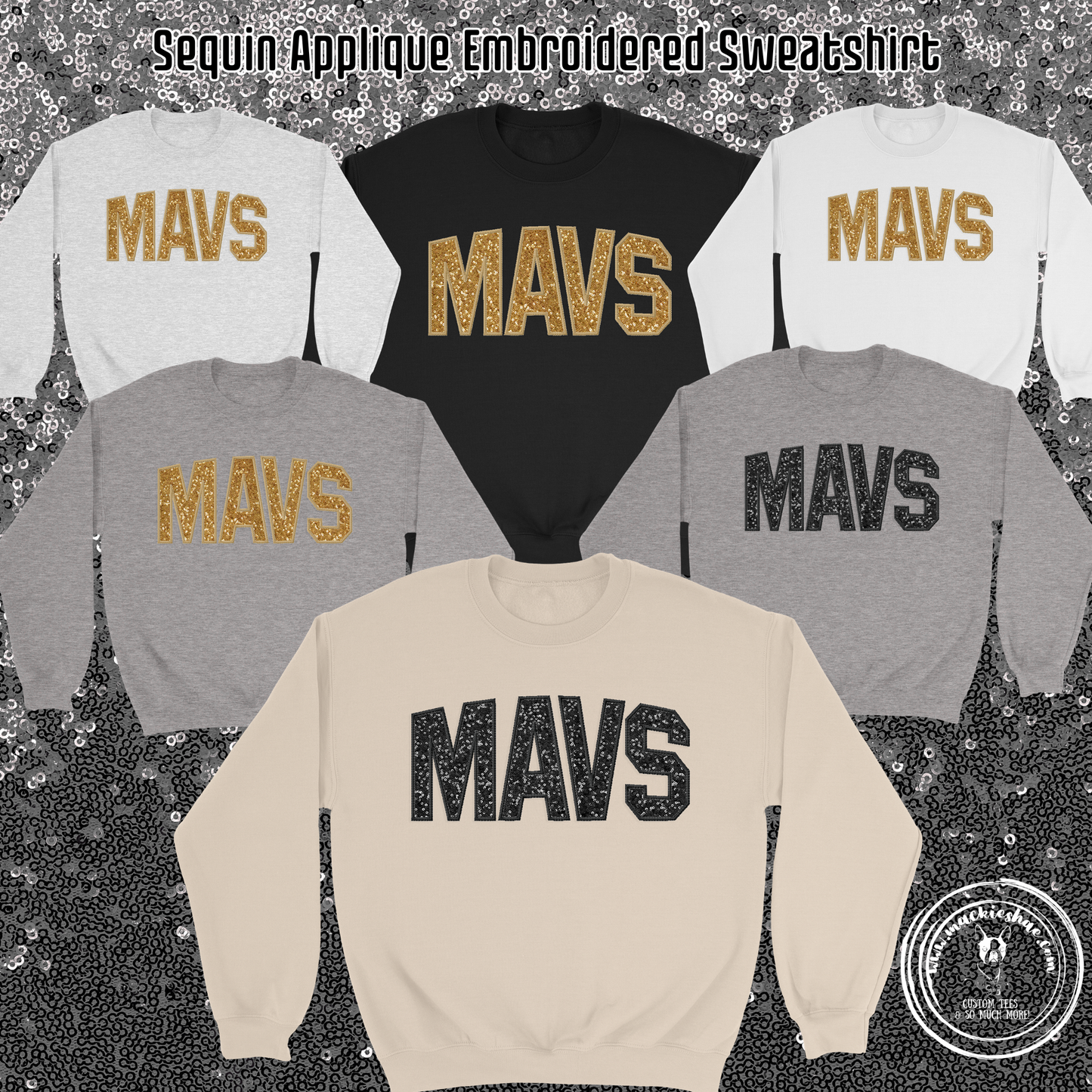 Mavs- Mavs Sequin Applique Embroidered Blend Sweatshirt