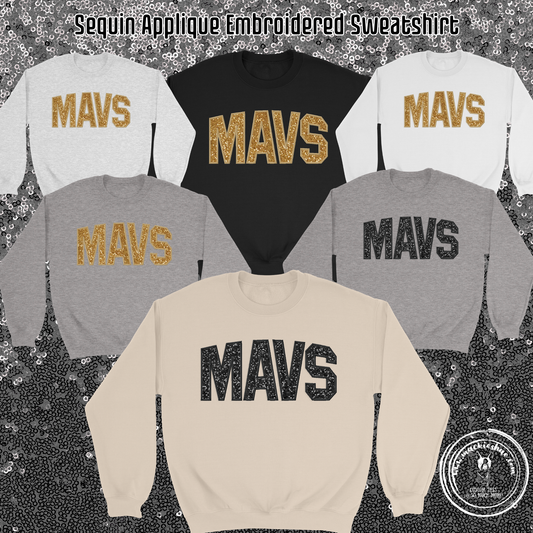 Mavs- Mavs Sequin Applique Embroidered Blend Sweatshirt