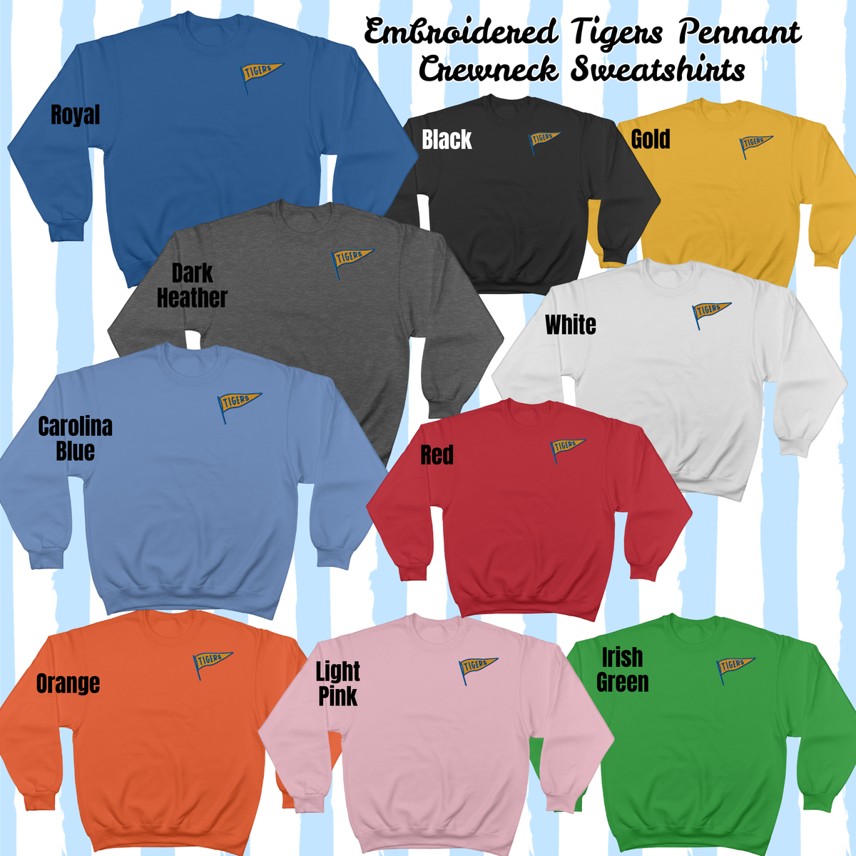 Peterson Elementary- Tigers Pennant Embroidered Crewneck Sweatshirt