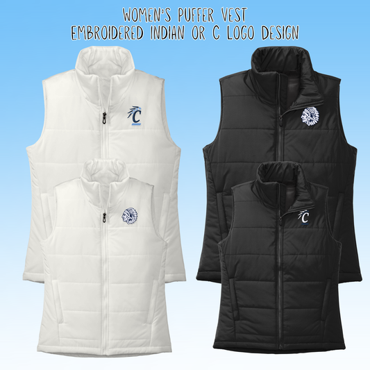 Clearwater- Indian or C Logo Embroidery Puffer Vest (women's)