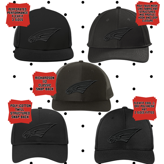 MIS- Maize Power Eagle Black on Black Embroidered Hat, 5 Style Options