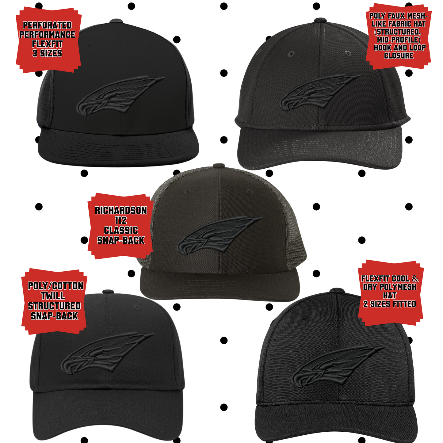 MMS- Maize Power Eagle Black on Black Embroidered Hat, 5 Style Options