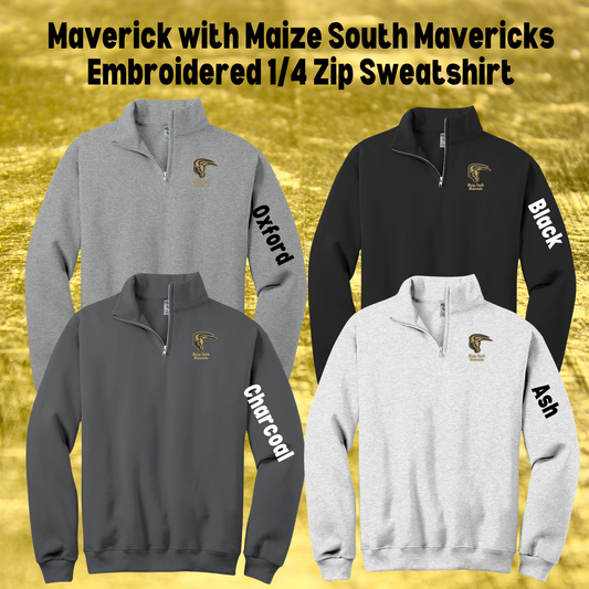 Mavs- Maverick with Maize South Mavericks Embroidered 1/4 Zip Sweatshirt for Adults