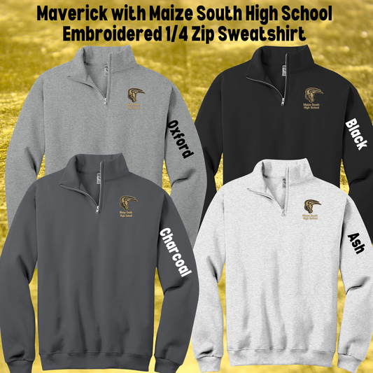 Mavs- Maverick with Maize South High School Embroidered 1/4 Zip Sweatshirt for Adults