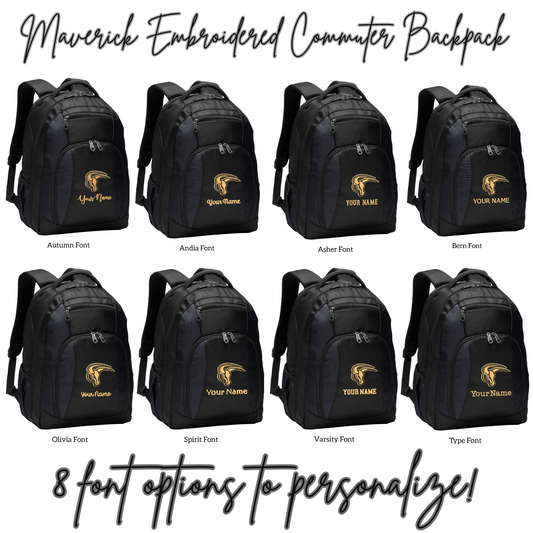 Mavs- Maverick Commuter Black Backpack with Embroidery Design, Personalize with your Name!