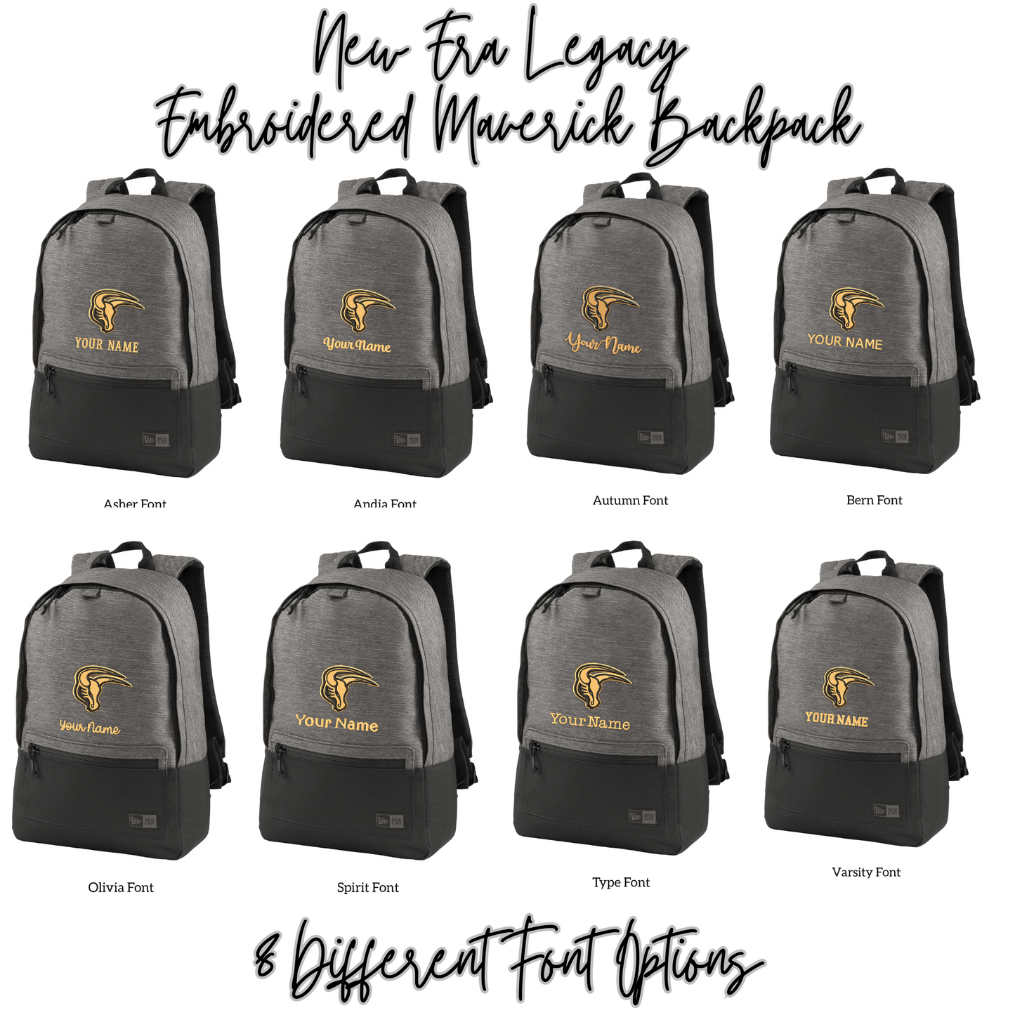 Mavs- Maverick New Era Legacy Black and Grey Backpack with Embroidery Design, Personalize with your Name!