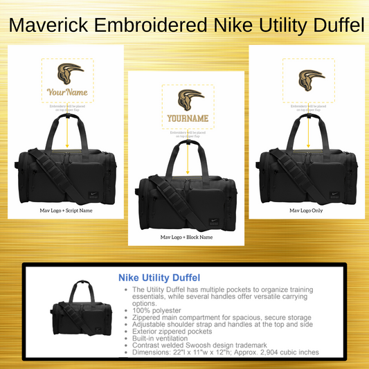 Mavs- Maverick Nike Utility Duffel Bag with Embroidery Design, Personalize with your Name!