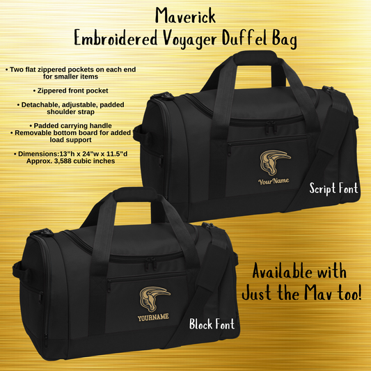 Mavs- Maverick Voyager Duffel Bag with Embroidery Design, Personalize with your Name!