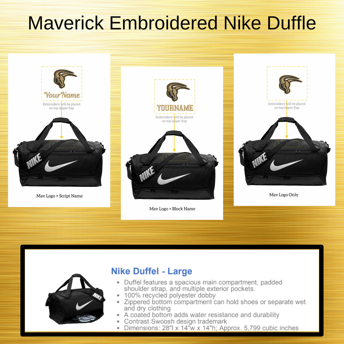 Mavs- Maverick Nike Duffle Bag with Embroidery Design, Personalize with your Name! (large)