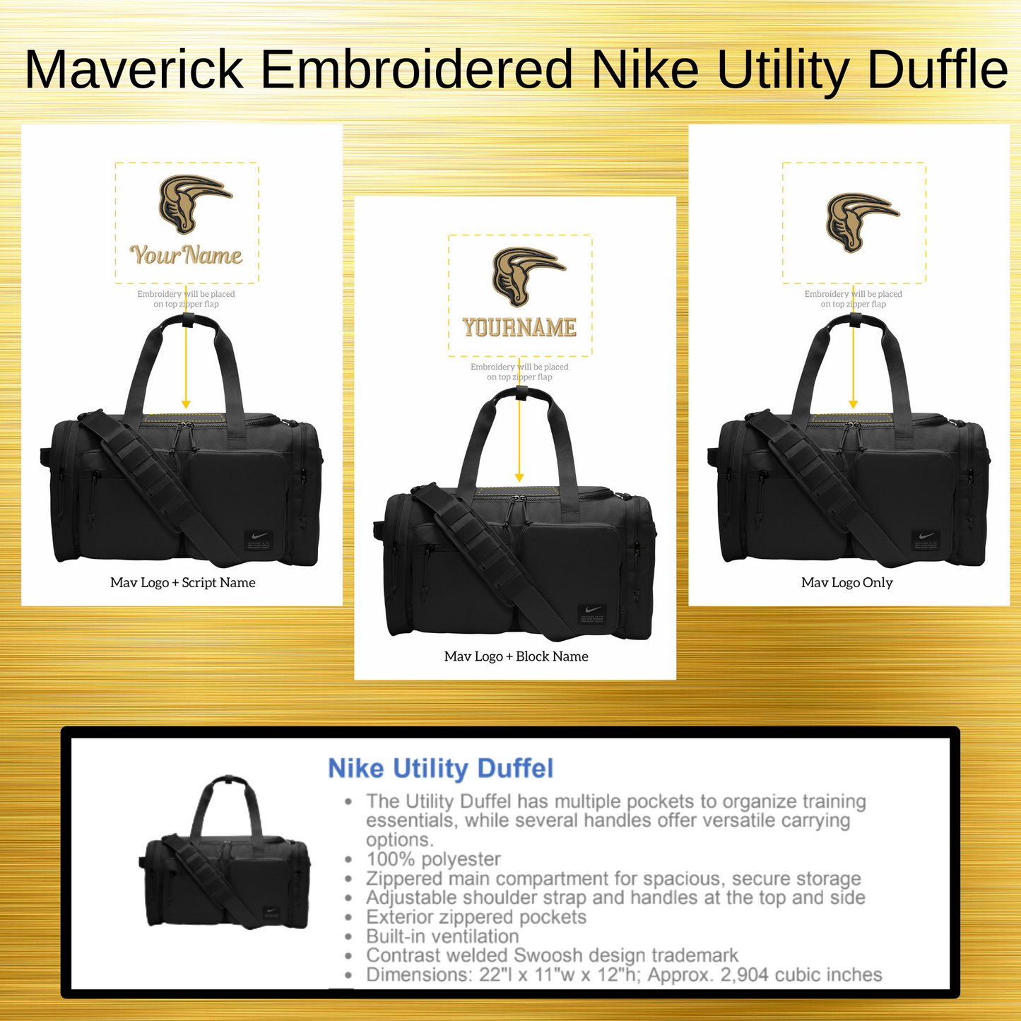 Mavs- Maverick Nike Utility Duffle Bag with Embroidery Design, Personalize with your Name!